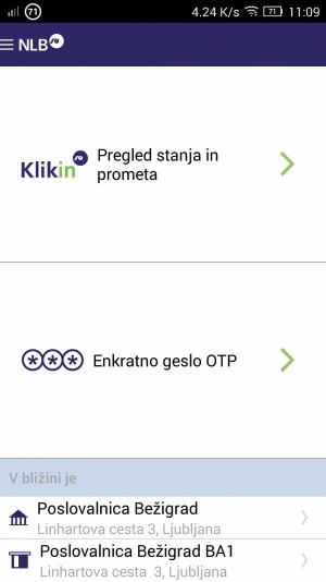 Klikin, mobilno bančništvo banke NLB, je siromašna aplikacija, ki nam pokaže le stanje na računu ter omogoča prijavo v spletišče Klik brez ustreznega certifikata.